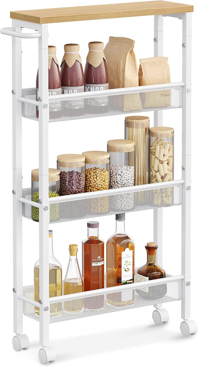 VASAGLE Slim Rolling Cart, 4-Tier Storage Cart, Narrow Cart by Unknown