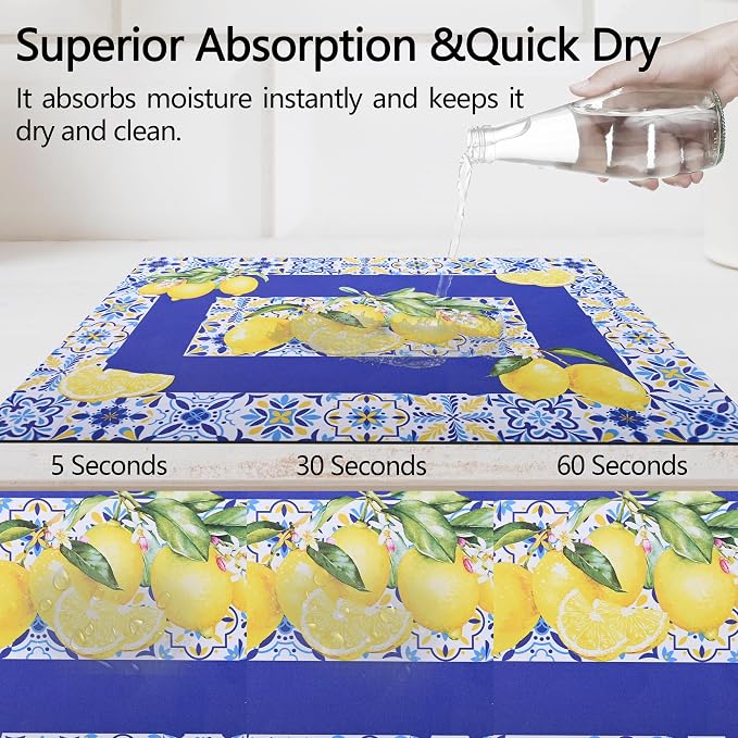 Lemon Dish Drying Mat For Kitchen Counter Absorbent Non-Slip Rubber Backed - Image 2