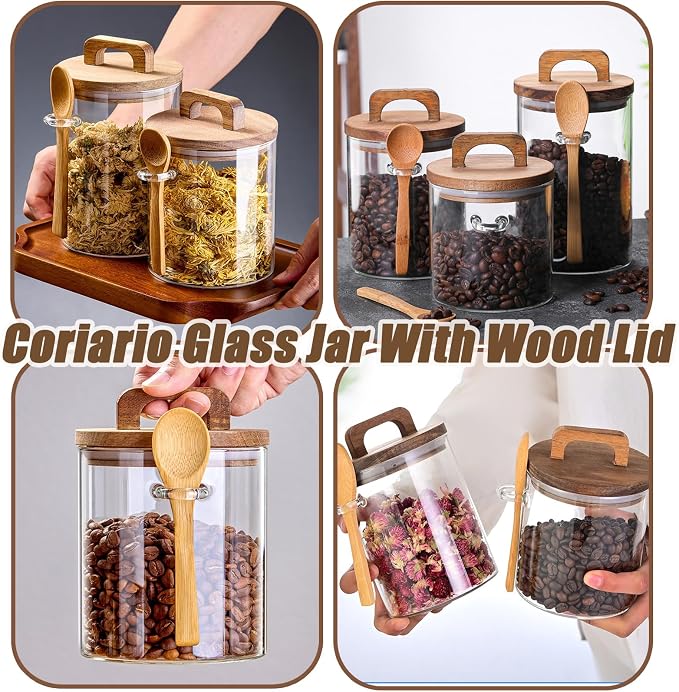 Coriario Glass Jar with Lid and Spoon 24&27&32 OZ Coffee Tea Sugar Canister Set - Image 6