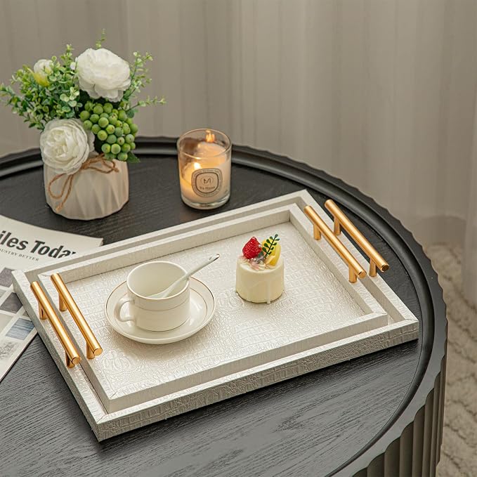Modern Elegant Large Wood Serving Tray, Home Decorative Rectangle Ottoman - Image 6