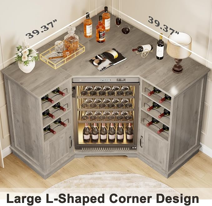 HSH Corner Bar Cabinet with Mini Fridge Space, Modern Wood Bar Cabinet with - Image 3