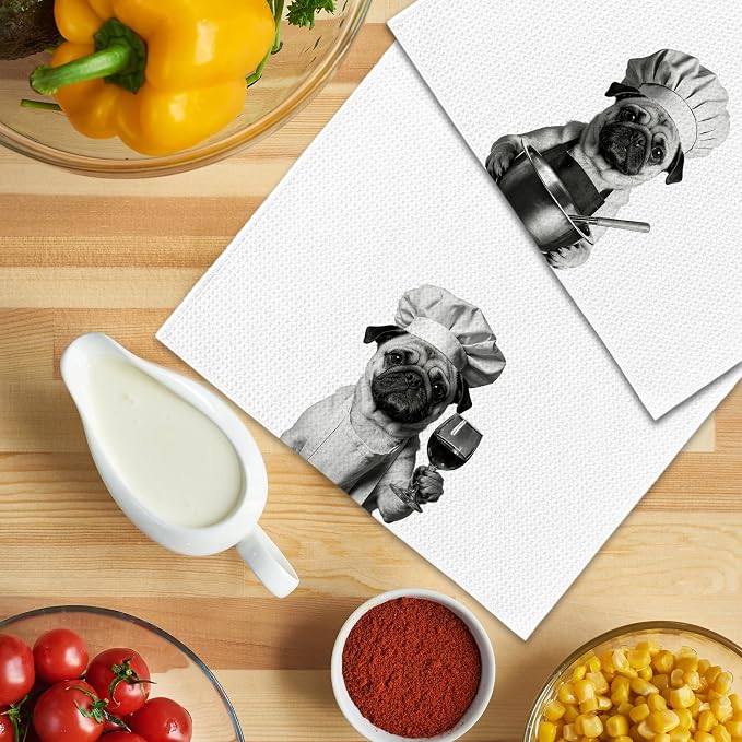 Funny Chef Pug Kitchen Towels Set of 2, Pug Dog Gifts - Image 5