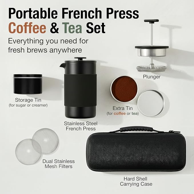 Travel French Press Coffee Maker Set - 12 oz | Portable Travel French Press - Image 3