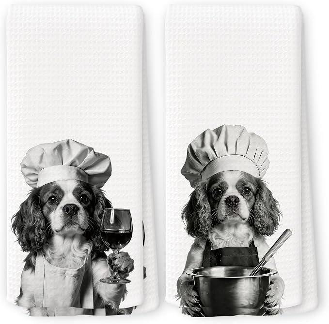 Funny Chef Cavalier King Charles Spaniel Kitchen Towels Set of 2, Dog Charles by Unknown
