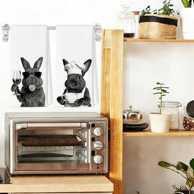 Funny Easter Bunny Wine Coffee Kitchen Towels, Bunny Lovers Gifts Decorative - Image 3