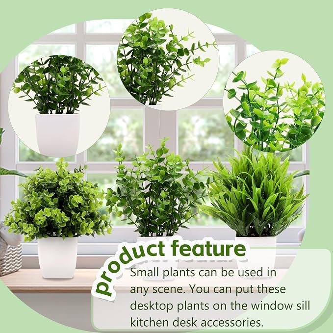 GREENTIME 3Pack Mini Fake Plants in Pots Artificial Plastic Eucalyptus Plant - Image 3