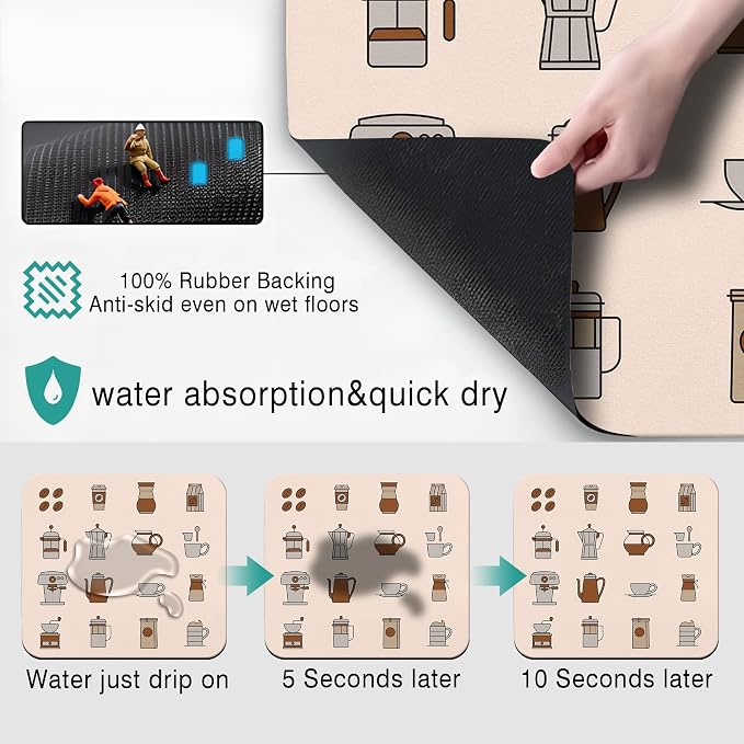 Fun Absorbent Coffee Bar Mat - Image 2