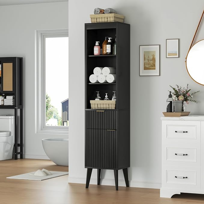 70" H Tall Storage Cabinet, Fluted Freestanding Floor Organizer - Image 7