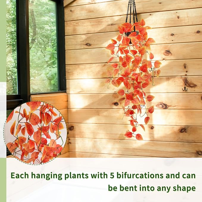 3 Pack Artificial Fall Plants Hanging Orange Vines Potted Fall Foliage Fake - Image 4