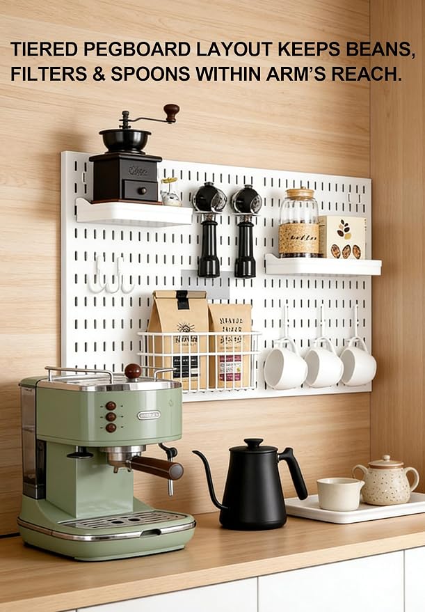 Coffee Pegboard Wall Storage Set – Wall-Mounted Coffee Mug Holder - Image 6