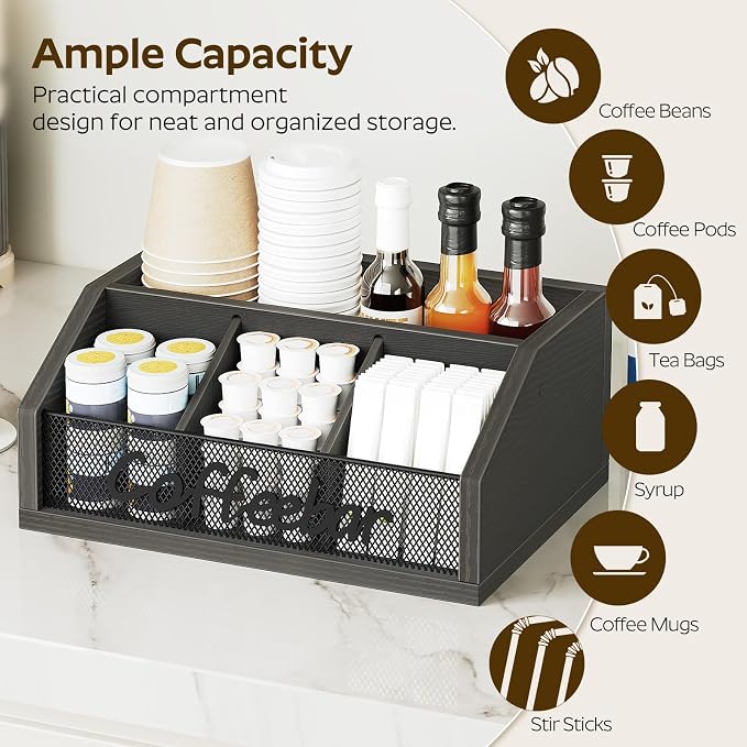 YATINEY Coffee Bar Organizer, Wooden Coffee Pod Organizer - Image 4