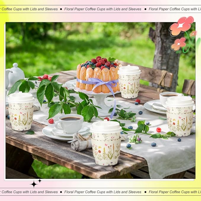 AmazingSpark 48 Sets 8oz Floral Disposable Coffee Cups - Image 4