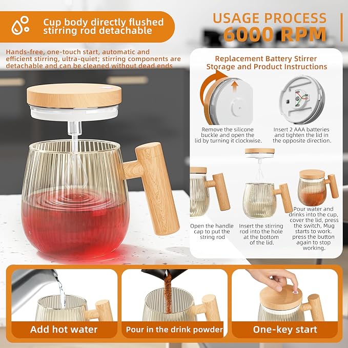Mihoho Electric Self Stirring Coffee Mug 2Pcs Set, 400ml Mixing Mug, High Speed - Image 5