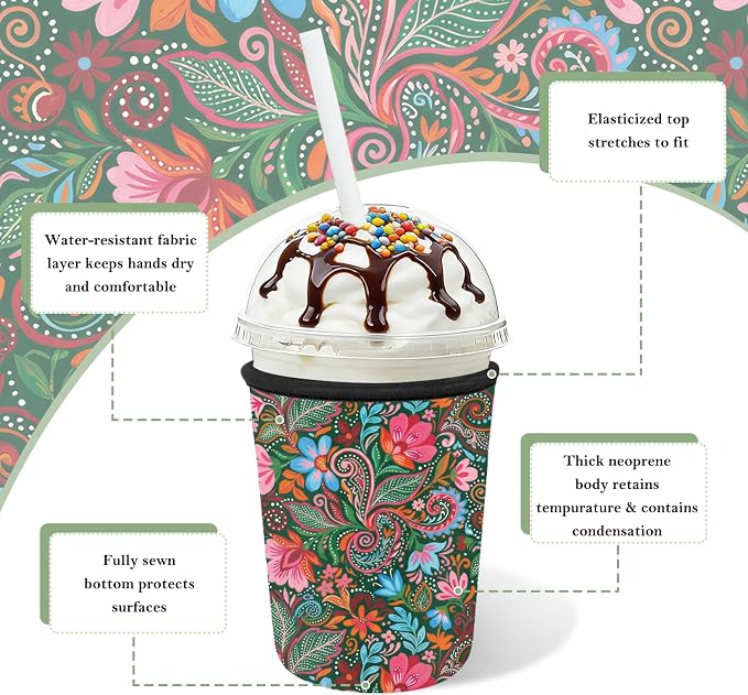Reusable Insulated Neoprene Iced Coffee Cup Sleeve 3 Pack, Durable Drink Sleeve - Image 6