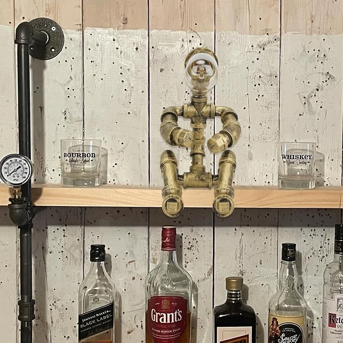 Steampunk Table Lamp, Vintage Industrial Metal Robot Table lamp, Creative Water - Image 7