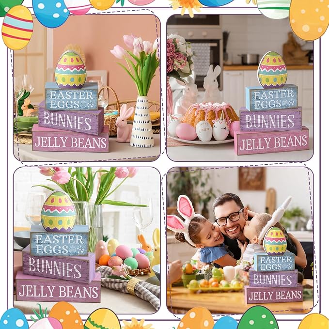 Lineshading 4 Pcs Easter Table Decoration Wooden Pastel Egg - Image 5