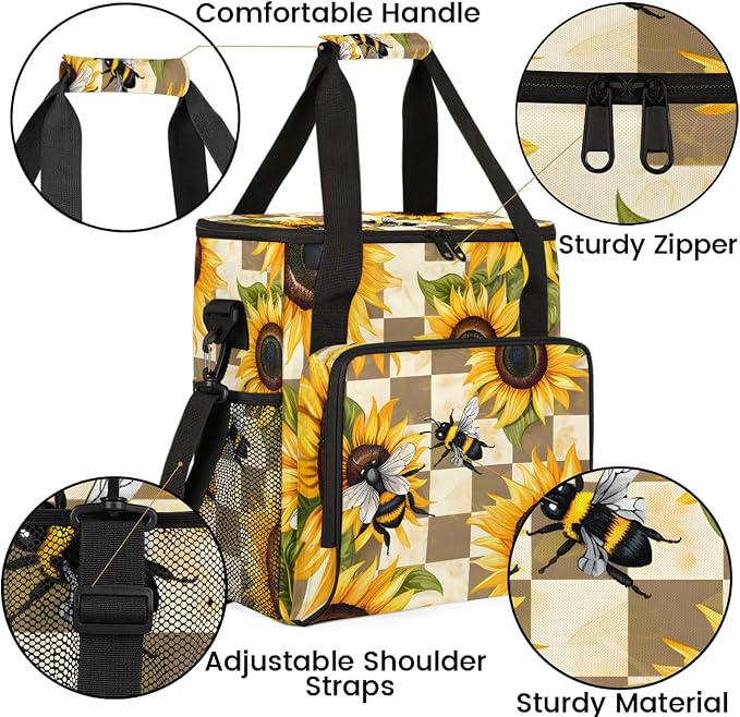 Sunflower Bee Flower Coffee Maker Carring Bag, Large Insulated Storage - Image 6