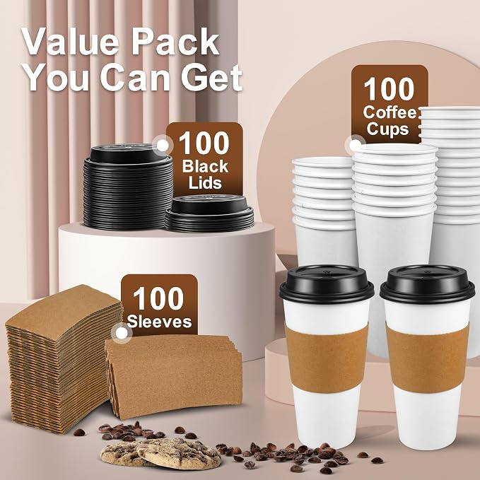Ginkgo 100 Pack 20 oz Disposable Paper Coffee Cups - Image 6