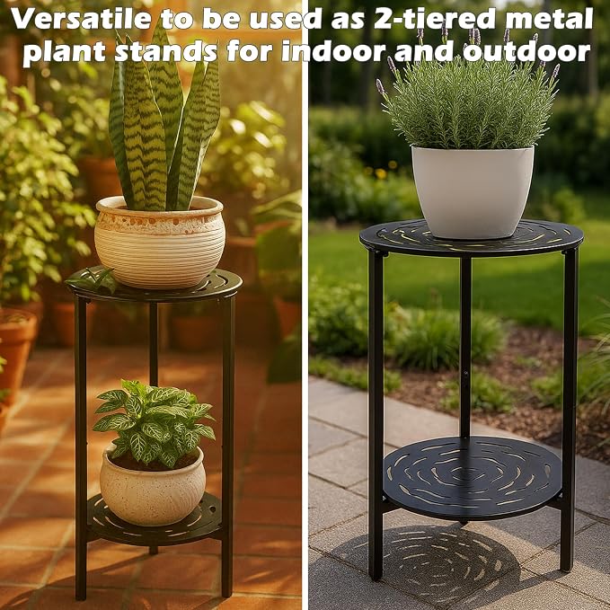 2-Tier Metal Round Side Table Black Accent Coffee Tables Small Space Corner - Image 6
