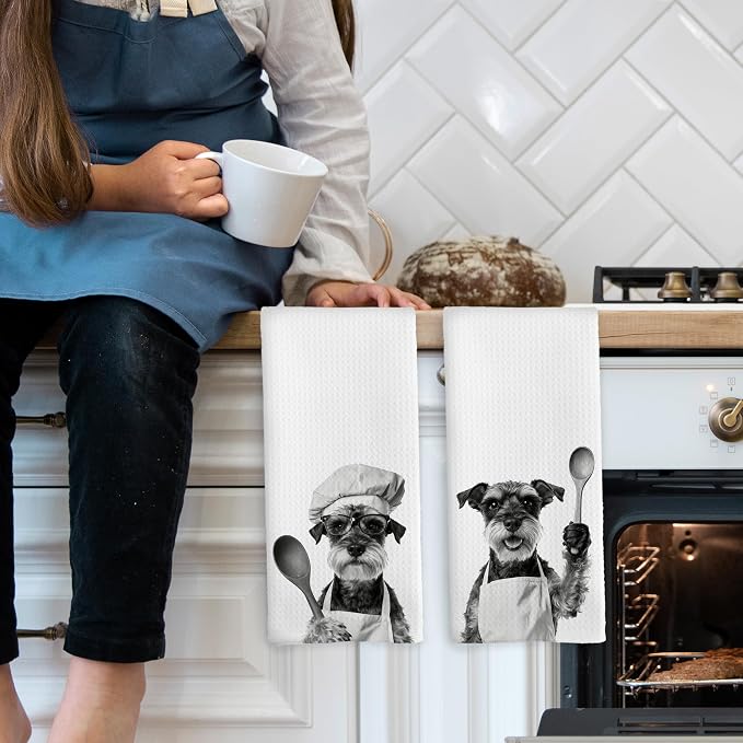 Funny Schnauzer Kitchen Towels Set of 2, Dog Kitchen Accessories, Dog Chef Gift - Image 3