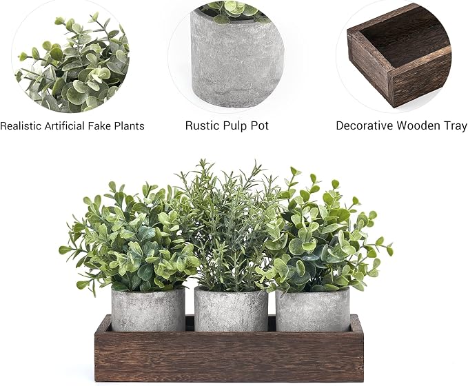 Dahey 3 Pack Mini Potted Artificial Eucalyptus Fake Plants - Image 4