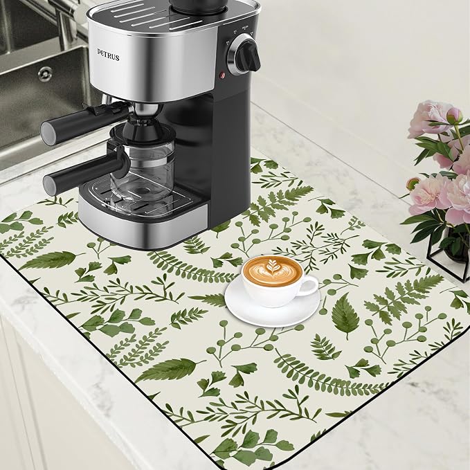 Green Leaf Coffee Mat Herb Dish Drying Mat by Unknown