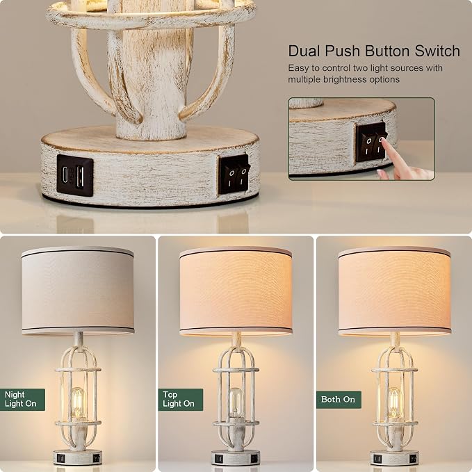 Reaketon 22.3" Farmhouse Table Lamps Set of 2, Vintage Lamps - Image 2