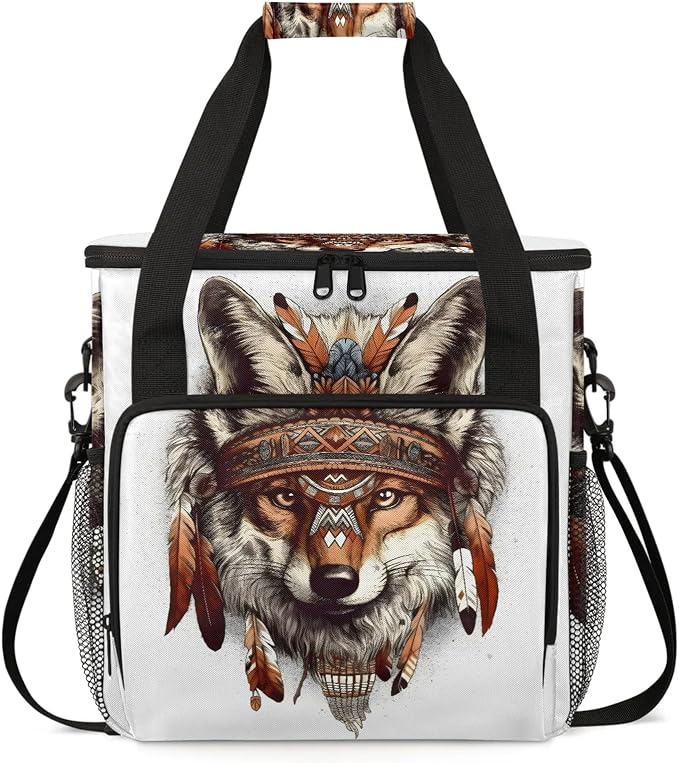 Boho Wolf Coffee Maker Carring Bag, Large Insulated Storage Organizer Case Tote by Home