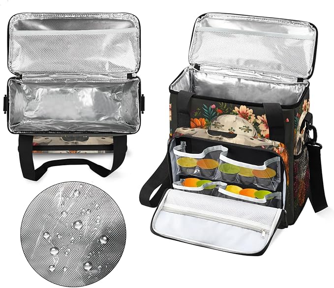 Sugar Flower Skull Floral Gothic Coffee Maker Carring Bag, Large Insulated - Image 3
