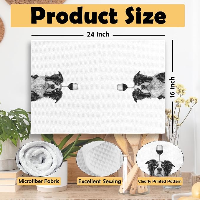 Funny Border Collie Kitchen Towels Set of 2, Funny Dog Kitchen Accessories - Image 6