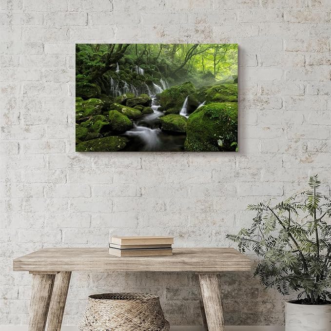 Green Forest Wall Art Nature Foggy Mountain Canvas Picture - Image 2