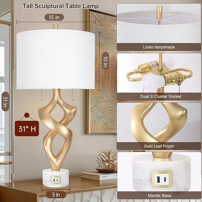 Scenekoy Sculptural Resin Table Lamp Set of 2 - Image 2