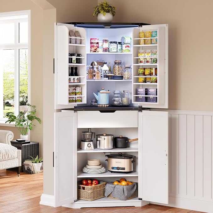 Dripex 71" Corner Cabinet White, Farmhouse Kitchen Pantry Cabinet - Image 7