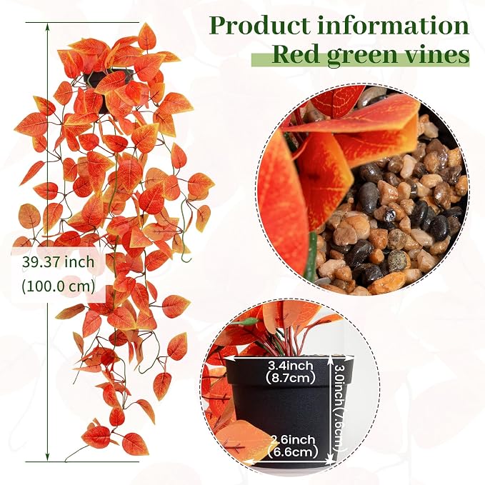 2 Pack Artificial Fall Plants Hanging Orange Vines Potted Fall Foliage Fake - Image 2