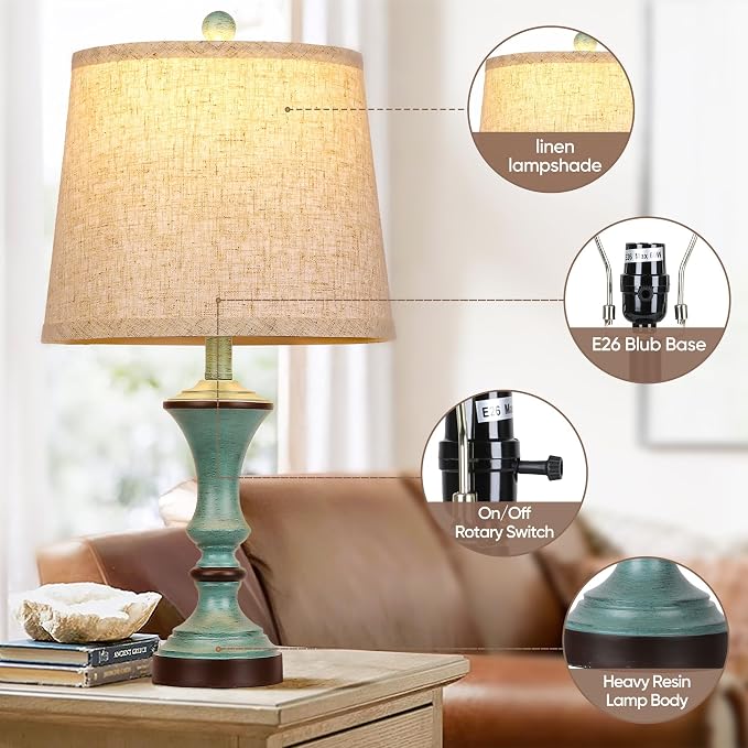 ROTTOGOON Retro Table Lamps Set of 2 Nightstand Lamp - Image 3