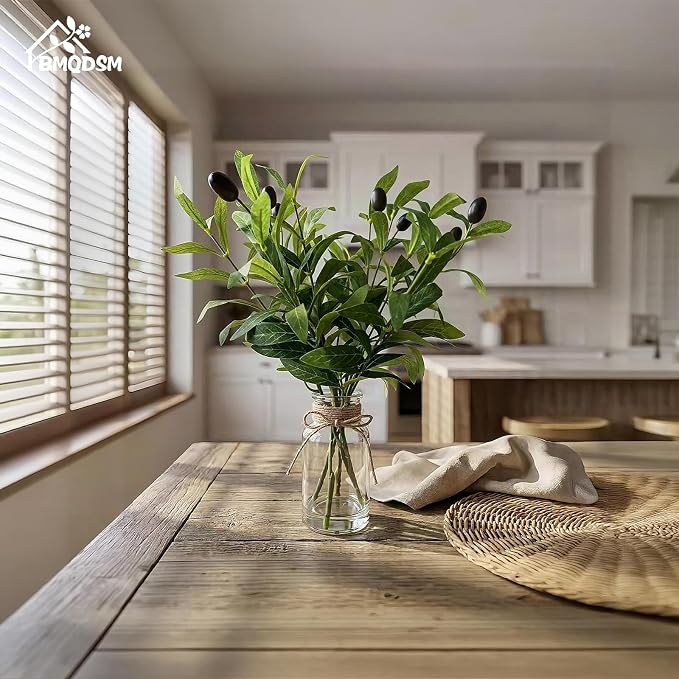 Artificial Olive Branches in Glass Vase - Image 2