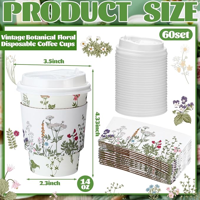 Vesici 60pcs 14oz Wildflower Botanical Coffee Cups - Image 2