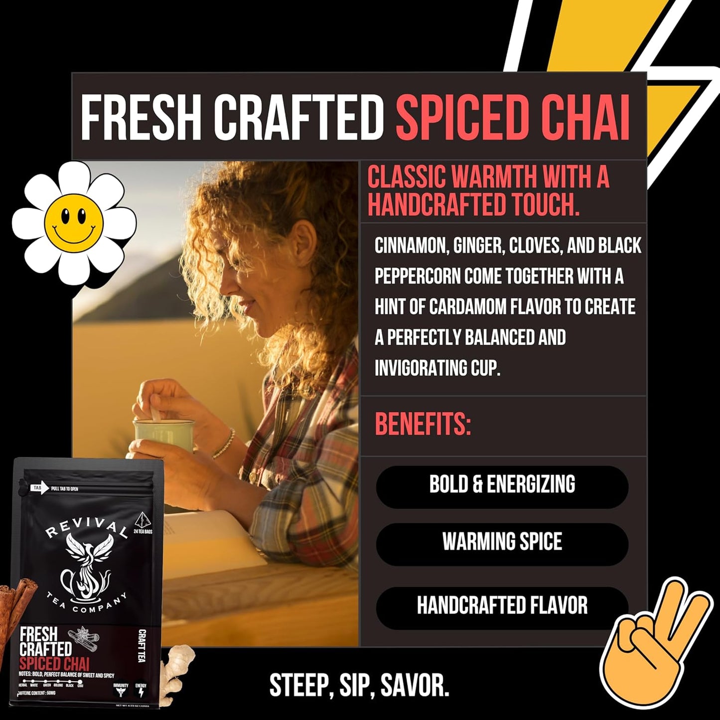 Revival Tea Company Fresh Crafted Spiced Chai Tea - Black Tea Blend with Fresh Spiced Chai Flavor - Loose Leaf 8 Ounces