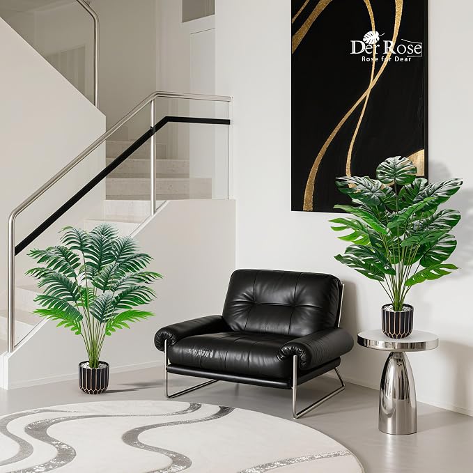 Der Rose Fake Palm Tree Large Artificial Potted Monstera Plants Indoor - Image 6