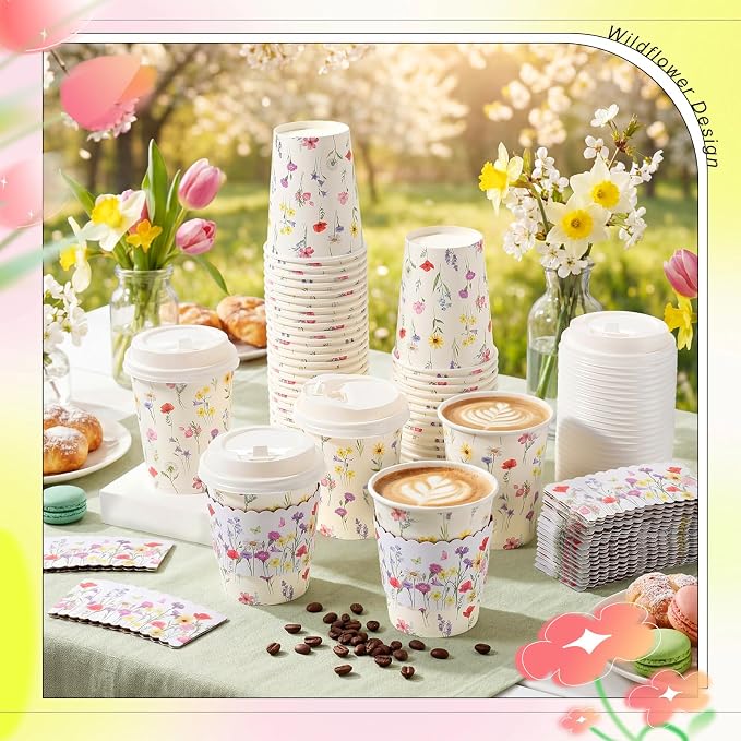 AmazingSpark 48 Sets 8oz Floral Disposable Coffee Cups - Image 5