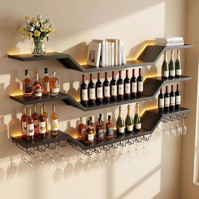 47.2-inch/120cm Metal Wall Mount Wine Rack, 3-tiers Modern Wall Bar Shelf by Unknown