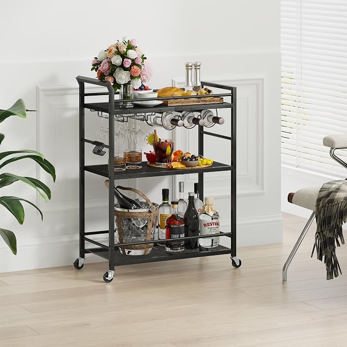 3 Tier Bar Cart, Small Beverage Cart, Mini Bar Cart - Image 2