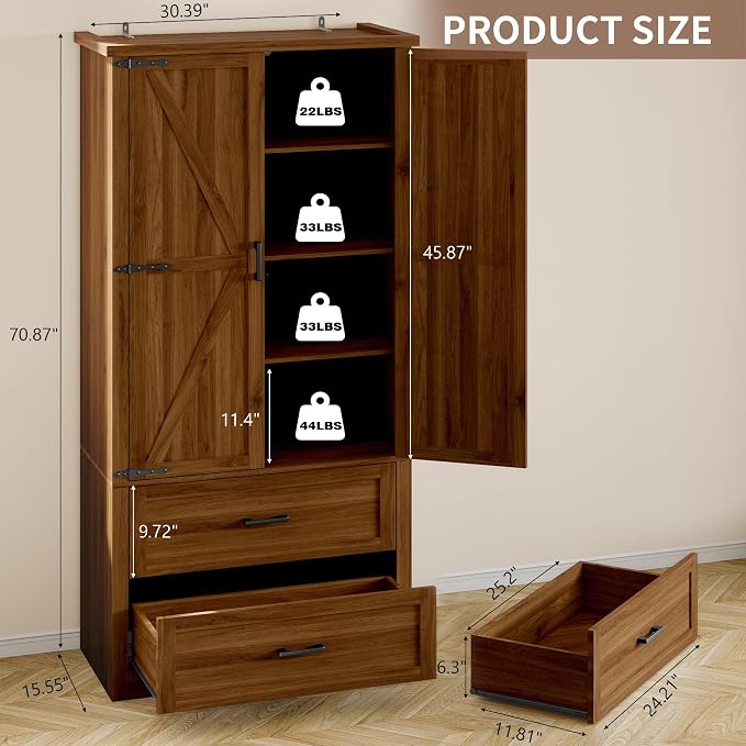 BORNOON Pantry Organizers and Storage Cabinet, 71” Barn Door White Kitchen - Image 2