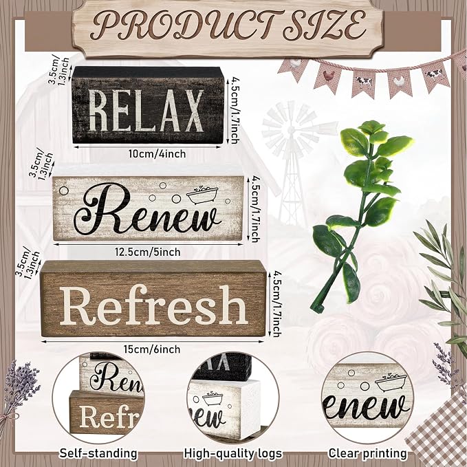 Lineshading 4 Pcs Bathroom Shelf Decor Sign Farmhouse Bathroom Decor and - Image 4