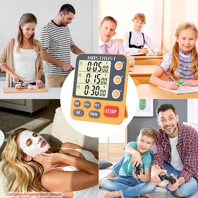 Digital Dual Kitchen Timer, 3 Channels Countdown Triple Timer - Image 5