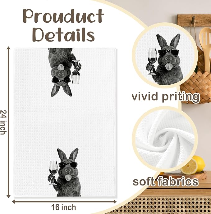 Funny Easter Bunny Wine Coffee Kitchen Towels, Bunny Lovers Gifts Decorative - Image 6