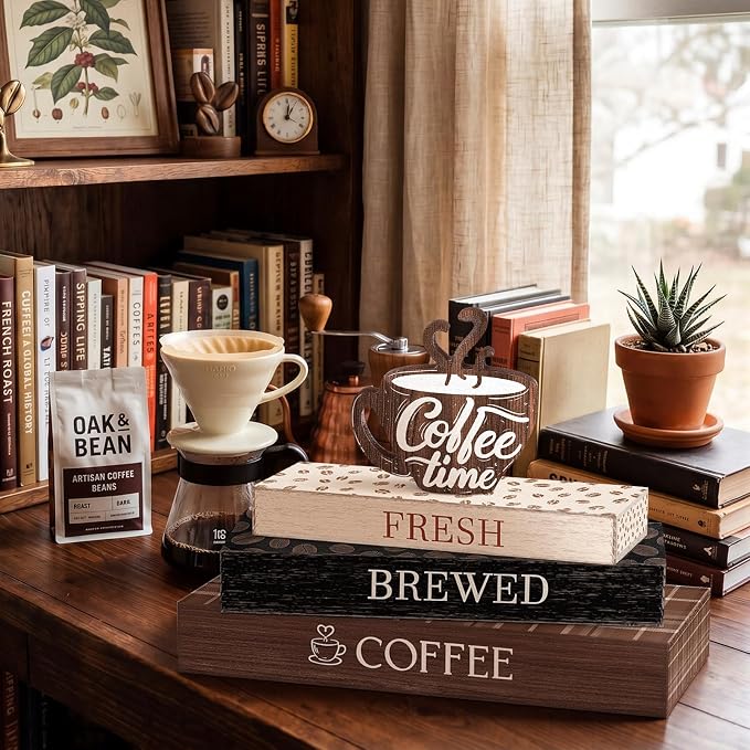 Amyhill 4 Pcs Wooden Coffee Bars Table Decorations, Wood Coffee Mug Sign - Image 5