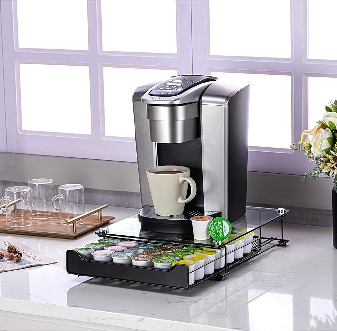 K Cup Holder for Counter, 42pods K-Cup Storage Coffee Capsules Pod Holder Glass - Image 2