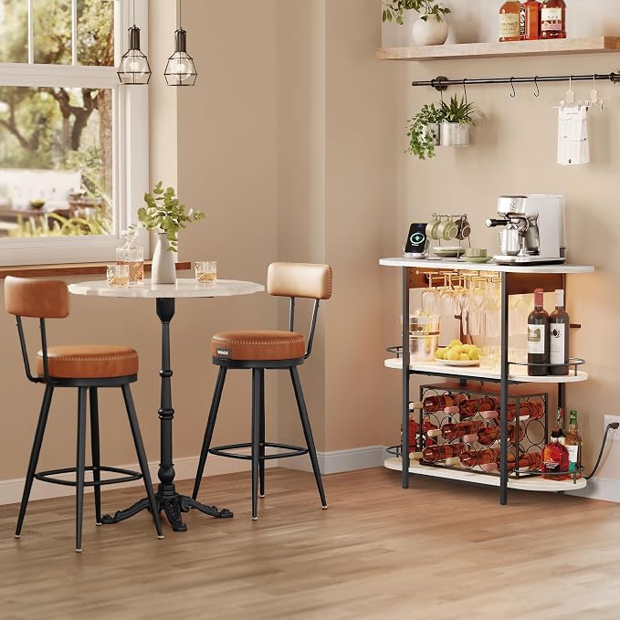 VASAGLE Bar Cabinet with LED Lights and Power Outlets, Freestanding Coffee Bar - Image 2