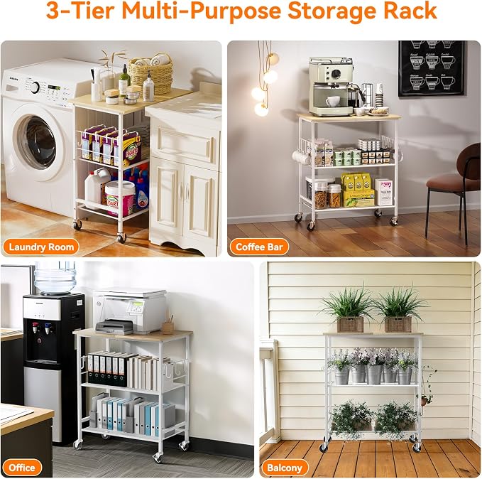NTE Rolling Kitchen Microwave Cart, 3 Tier Microwave Stand - Image 8